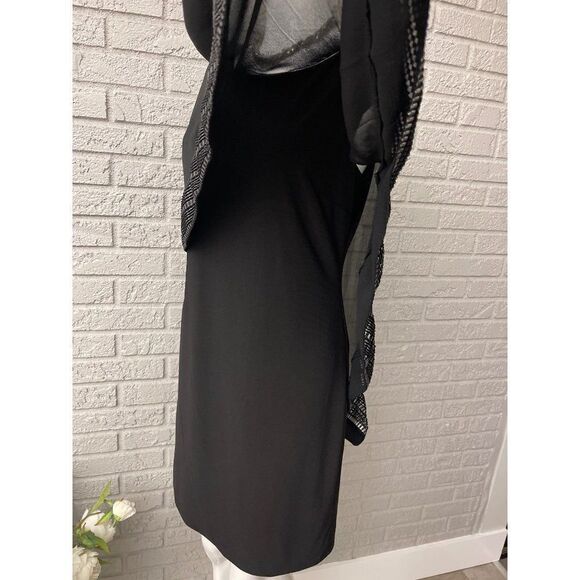 SLNY Women Navy With Sliver Metallic Trim Capelet Sheath Dress Size 8 - Picture 9 of 12